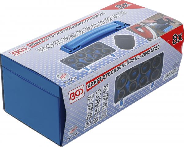 Kraft-Steckschlüssel-Einsatz-Satz Sechskant, tief | Antrieb Innenvierkant 25 mm (1") | SW 27 - 50 mm | 8-tlg.