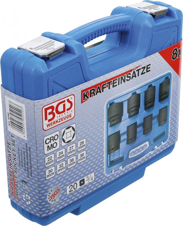 Kraft-Steckschlüssel-Einsatz-Satz | Antrieb Innenvierkant 20 mm (3/4") | SW 22 - 38 mm | 8-tlg.