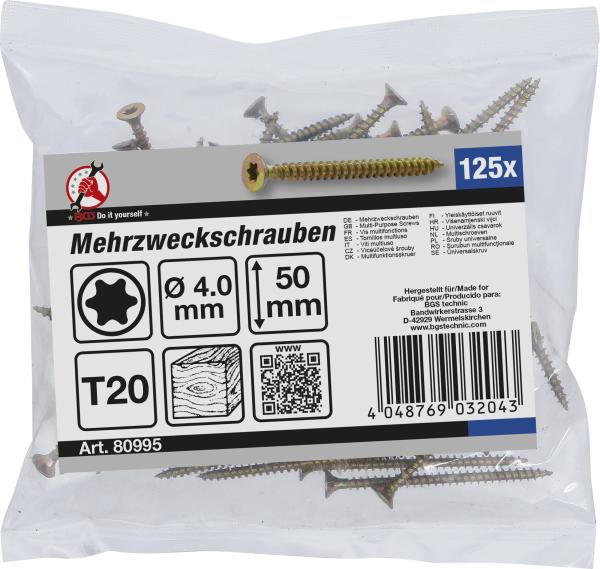 Mehrzweckschrauben | T-Profil (für Torx) T20 | 4,0 x 50 mm | 125 Stück