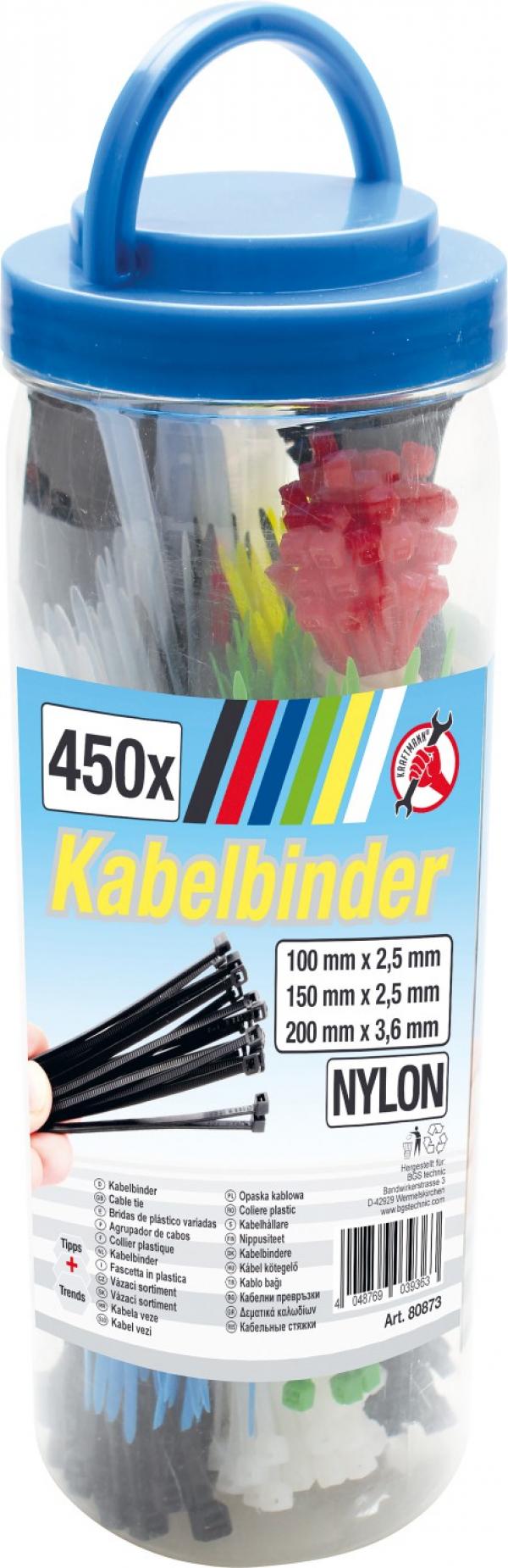 Kabelbinder-Sortiment | farbig | 100 - 150 - 200 mm | 450-tlg.