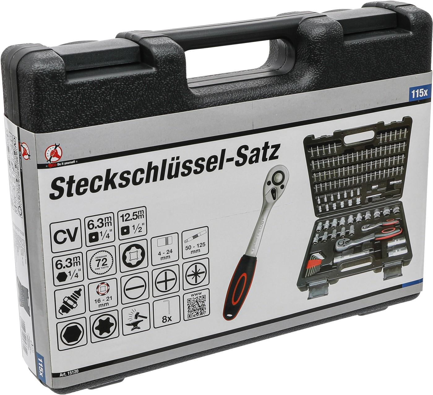 Steckschlüssel-Satz Wellenprofil | Antrieb 6,3 mm (1/4") / 12,5 mm (1/2") | 115-tlg.