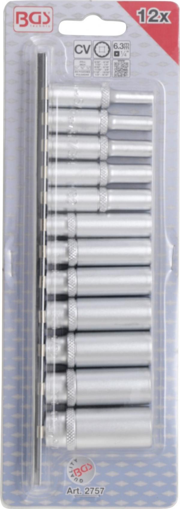 Steckschlüssel-Einsatz-Satz Zwölfkant, tief | Antrieb Innenvierkant 6,3 mm (1/4") | Zollgrößen | 12-tlg.