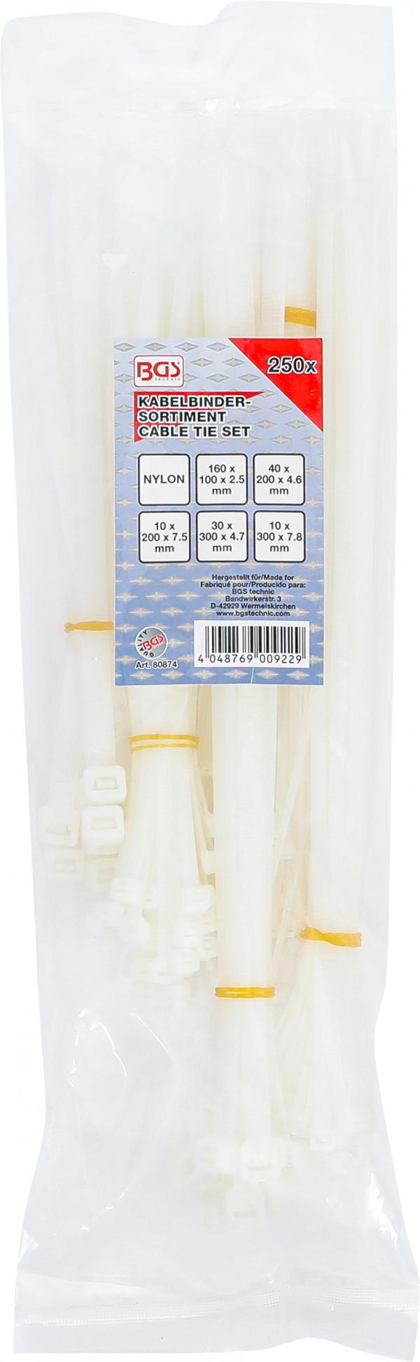 Kabelbinder-Sortiment | weiß | verschiedene Größen | 250-tlg.