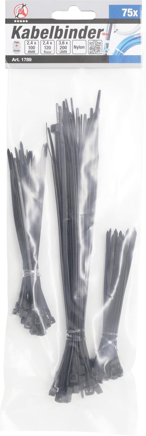 Kabelbinder-Sortiment | schwarz | 100 - 200 mm | 75-tlg.