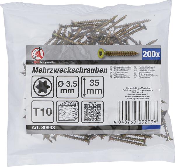 Mehrzweckschrauben | T-Profil (für Torx) T10 | 3,5 x 35 mm | 200 Stück