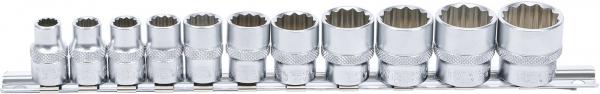 Steckschlüssel-Einsatz-Satz, Zwölfkant | Antrieb Innenvierkant 10 mm (3/8") | Zollgrößen | 11-tlg.