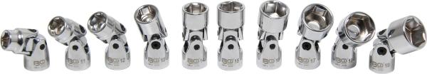 Kardangelenk-Einsatz-Satz Sechskant | Antrieb Innenvierkant 10 mm (3/8") | SW 10 - 19 mm | 10-tlg.