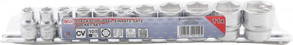 Steckschlüssel-Einsatz-Satz, Sechskant | Antrieb Innenvierkant 10 mm (3/8") | SW 5/16" - 7/8" | 11-tlg.
