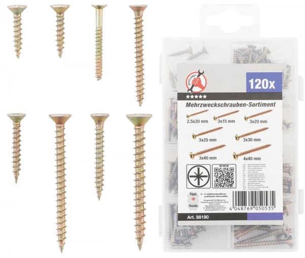 Mehrzweckschrauben-Sortiment | Kreuzschlitz PZ2 | 120 Stück
