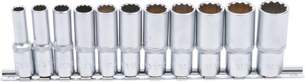 Steckschlüssel-Einsatz-Satz Zwölfkant, tief | Antrieb Innenvierkant 10 mm (3/8") | SW 8 - 19 mm | 11-tlg.