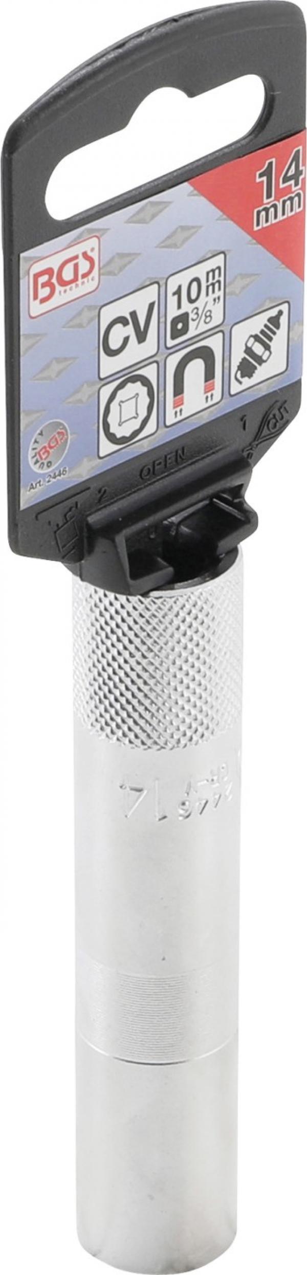 Zündkerzen-Einsatz mit Magnet, Zwölfkant, lang | Antrieb Innenvierkant 10 mm (3/8") | SW 14 mm