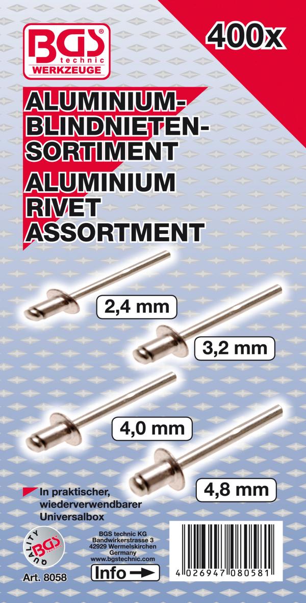 Blindnieten-Sortiment | Aluminium | 2,4 - 4,8 mm | 400-tlg.