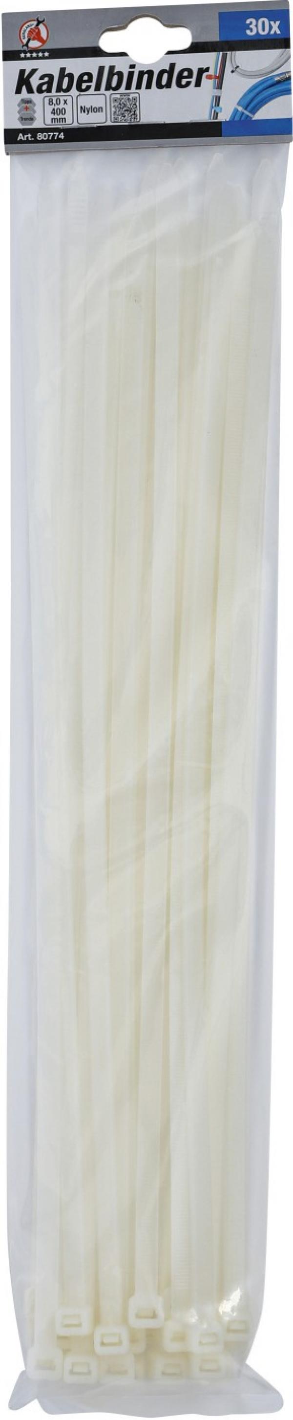 Kabelbinder-Sortiment | weiß | 8,0 x 400 mm | 30-tlg.