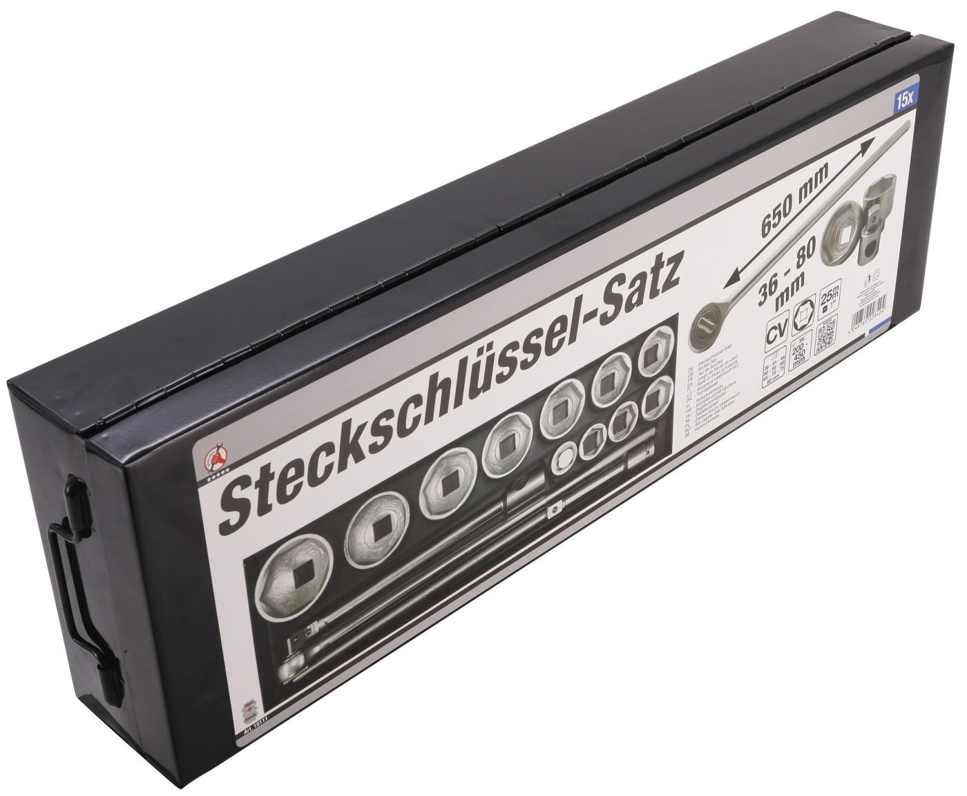 Steckschlüssel-Satz | Antrieb 25 mm (1") | SW 36 - 80 mm | 15-tlg.