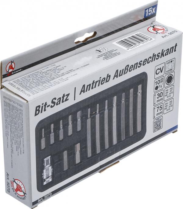 Bit-Satz | Antrieb Außensechskant 10 mm (3/8") | Innensechskant 15-tlg.