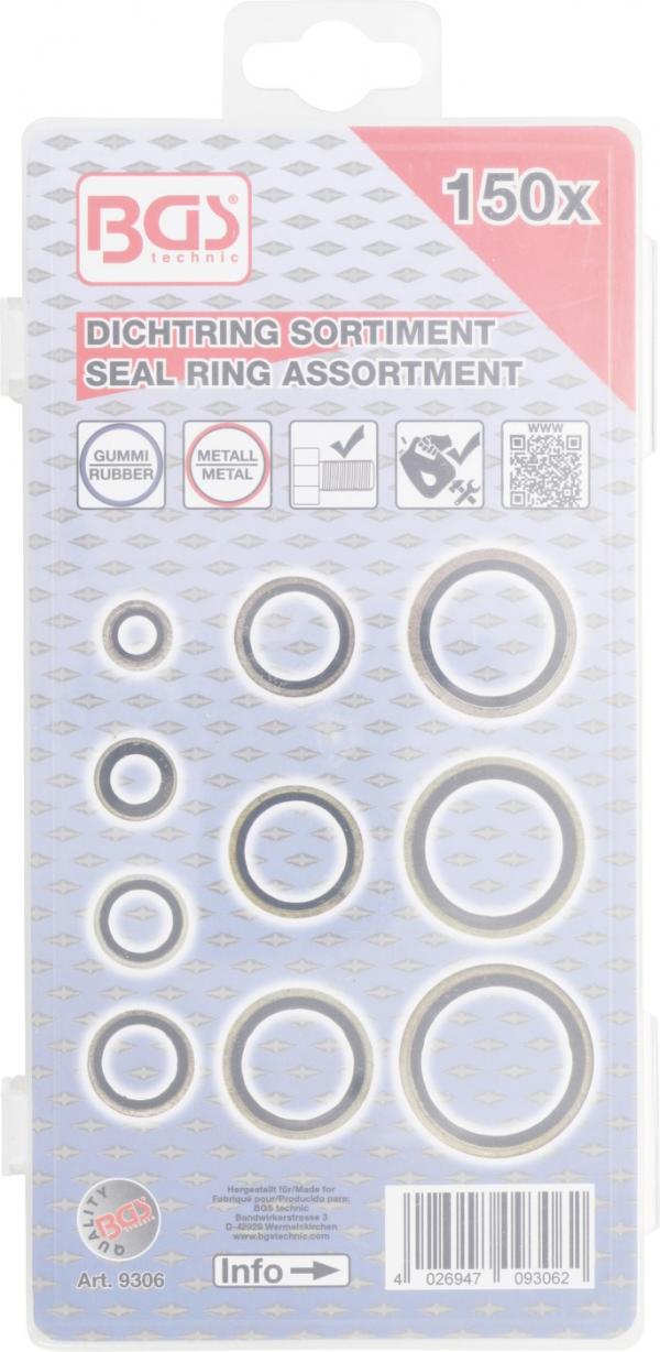 Dichtring-Sortiment | Metall | mit Gummi-Dichtwulst | 150-tlg.