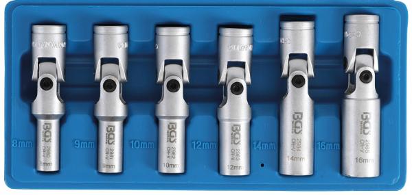 Universal Glühkerzen-Gelenkschlüssel-Satz, Sechskant | Antrieb Innenvierkant 10 mm (3/8") | SW 8 - 16 mm | 6-tlg.