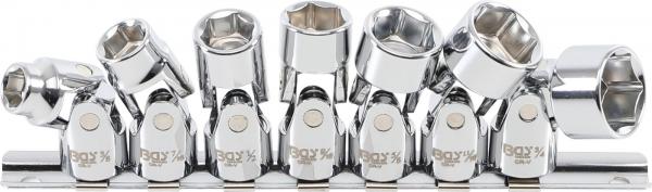 Gelenk-Steckschlüssel-Satz, Sechskant | Antrieb Innenvierkant 10 mm (3/8") | SW 3/8" - 3/4" | Zollgrößen | 7-tlg.