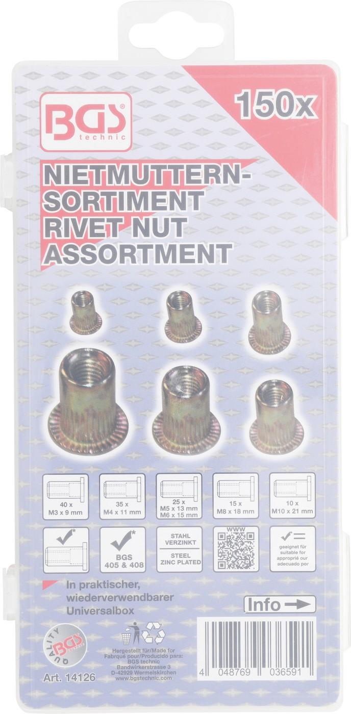 Nietmuttern-Sortiment | verzinkter Stahl | 150-tlg.